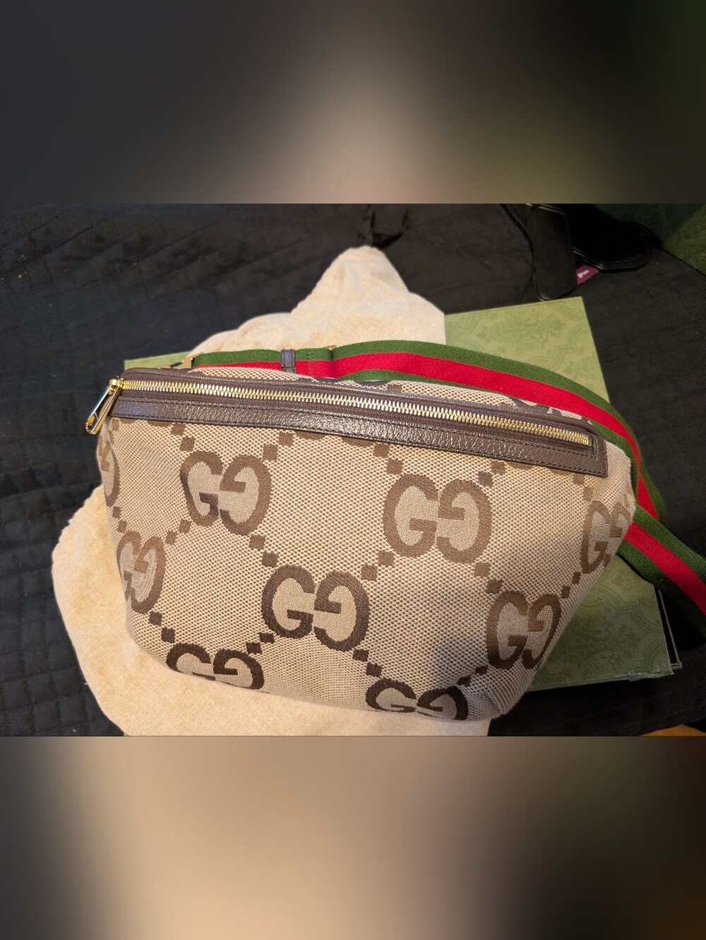 Authentic Gucci Men’s Beige GG Canvas Belt Bag with Green-Red Web - Picture 5 of 6
